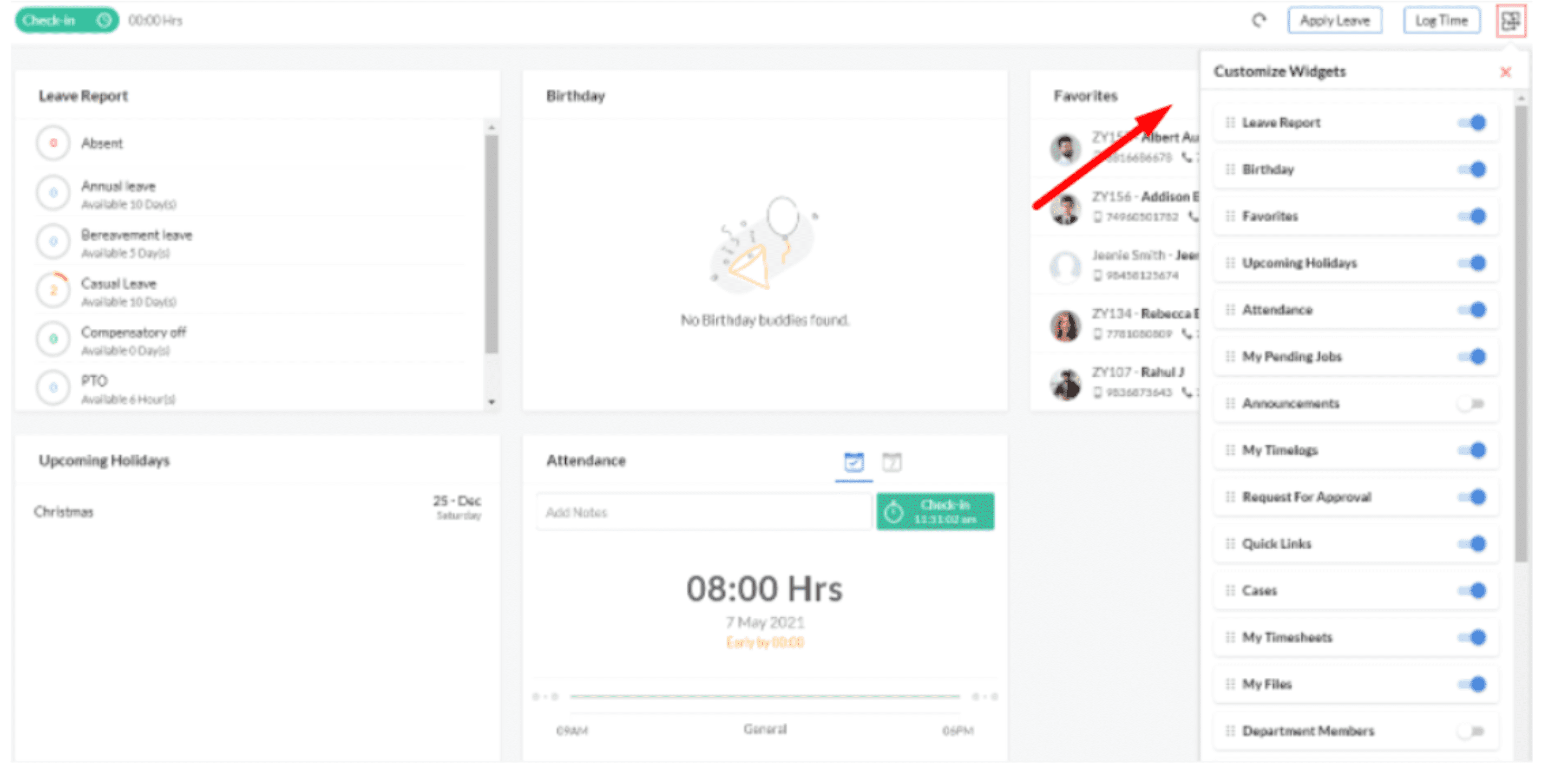 Customizable dashboard
